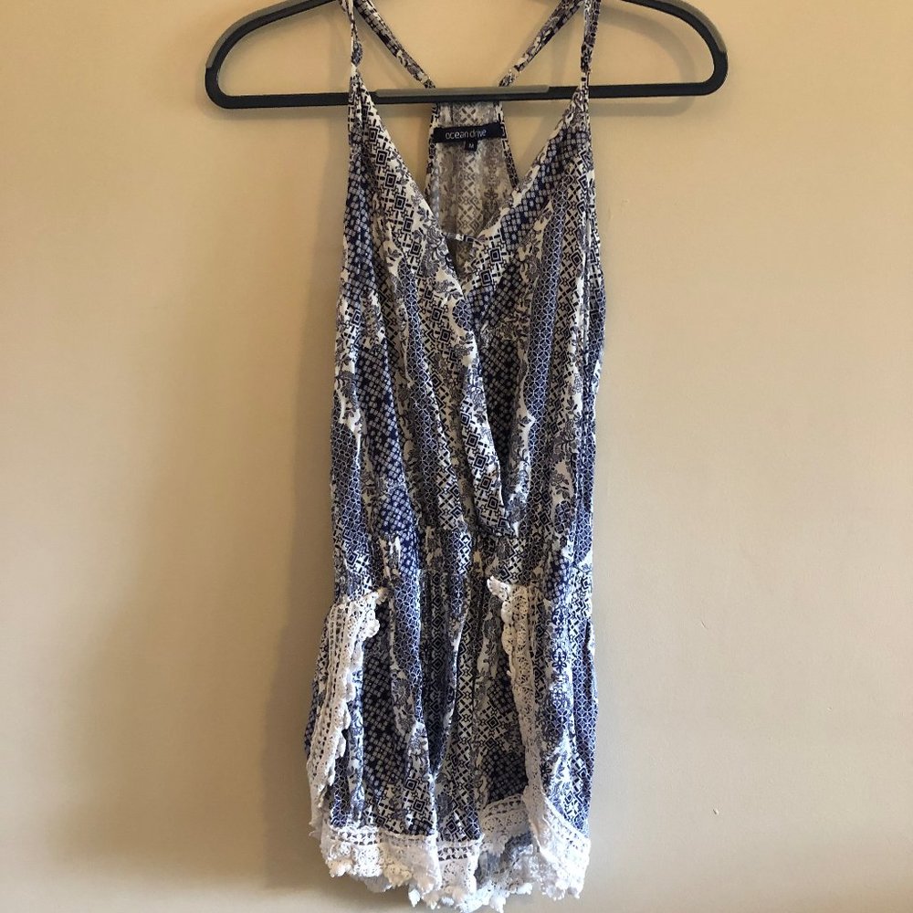 Blue and White Romper